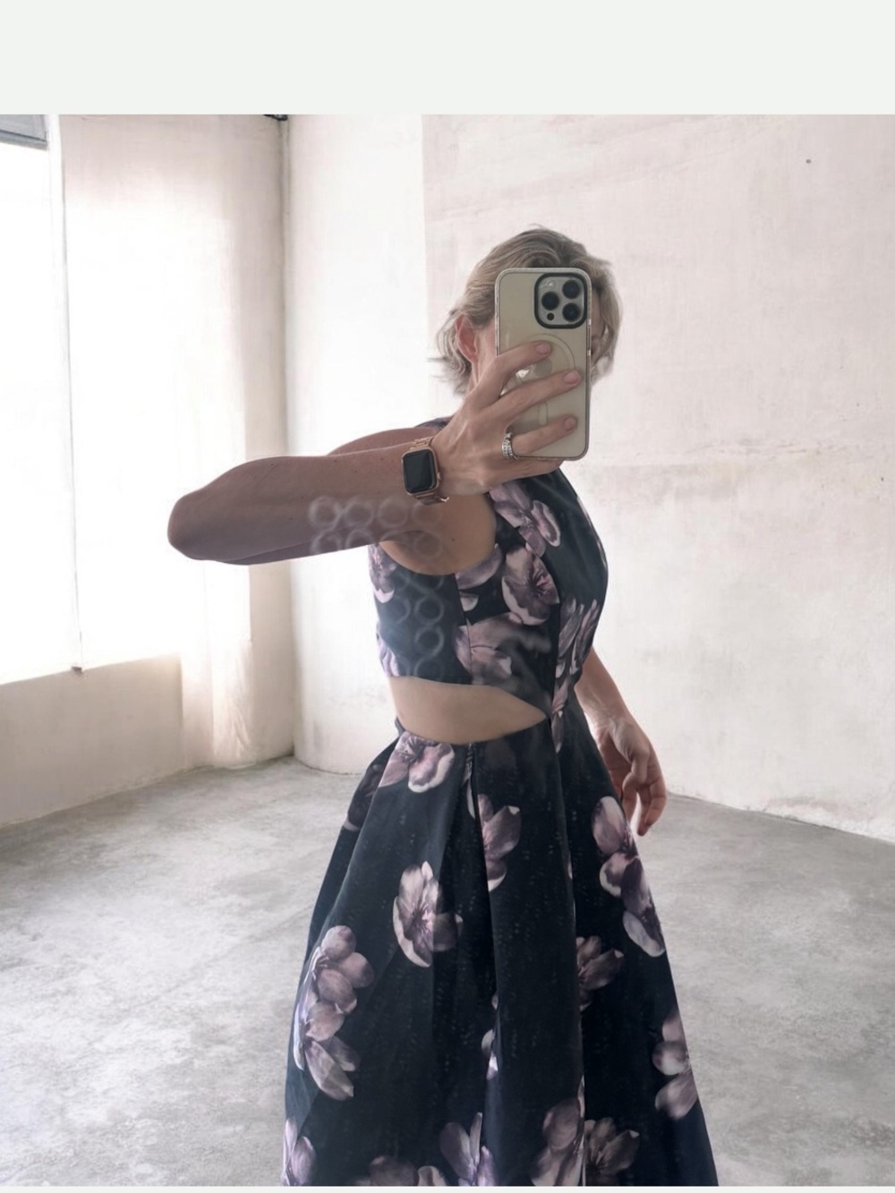 Floral Cutout Maxi Dress in navy and purple